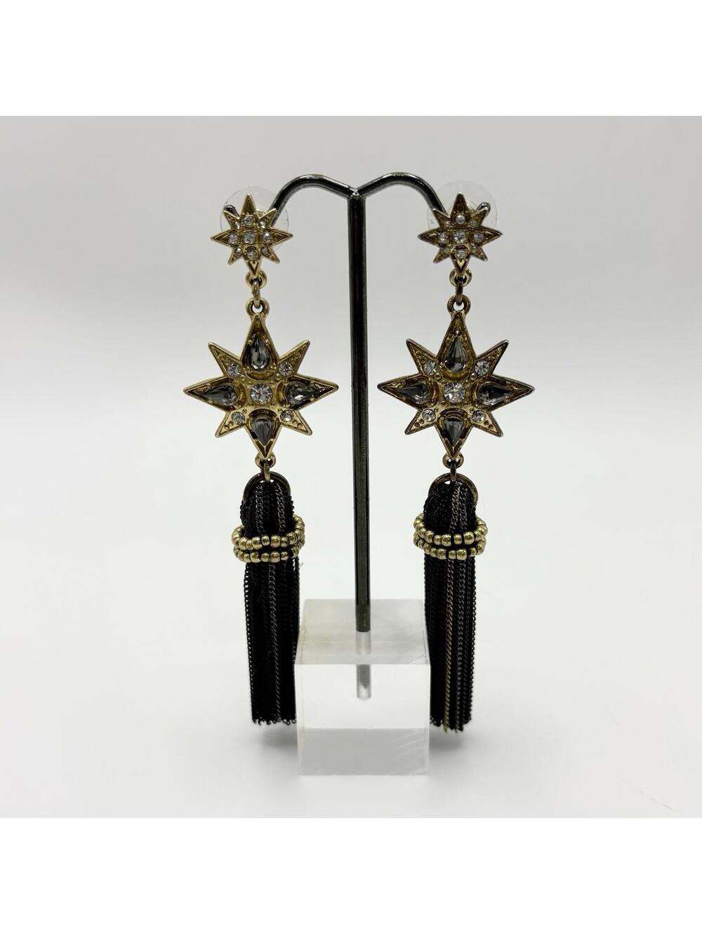 Banana Republic Earrings Black Gold Tone Tassels Stars Statement Glam Drop